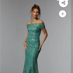 Elegant Teal Off-Shoulder Lace Dress